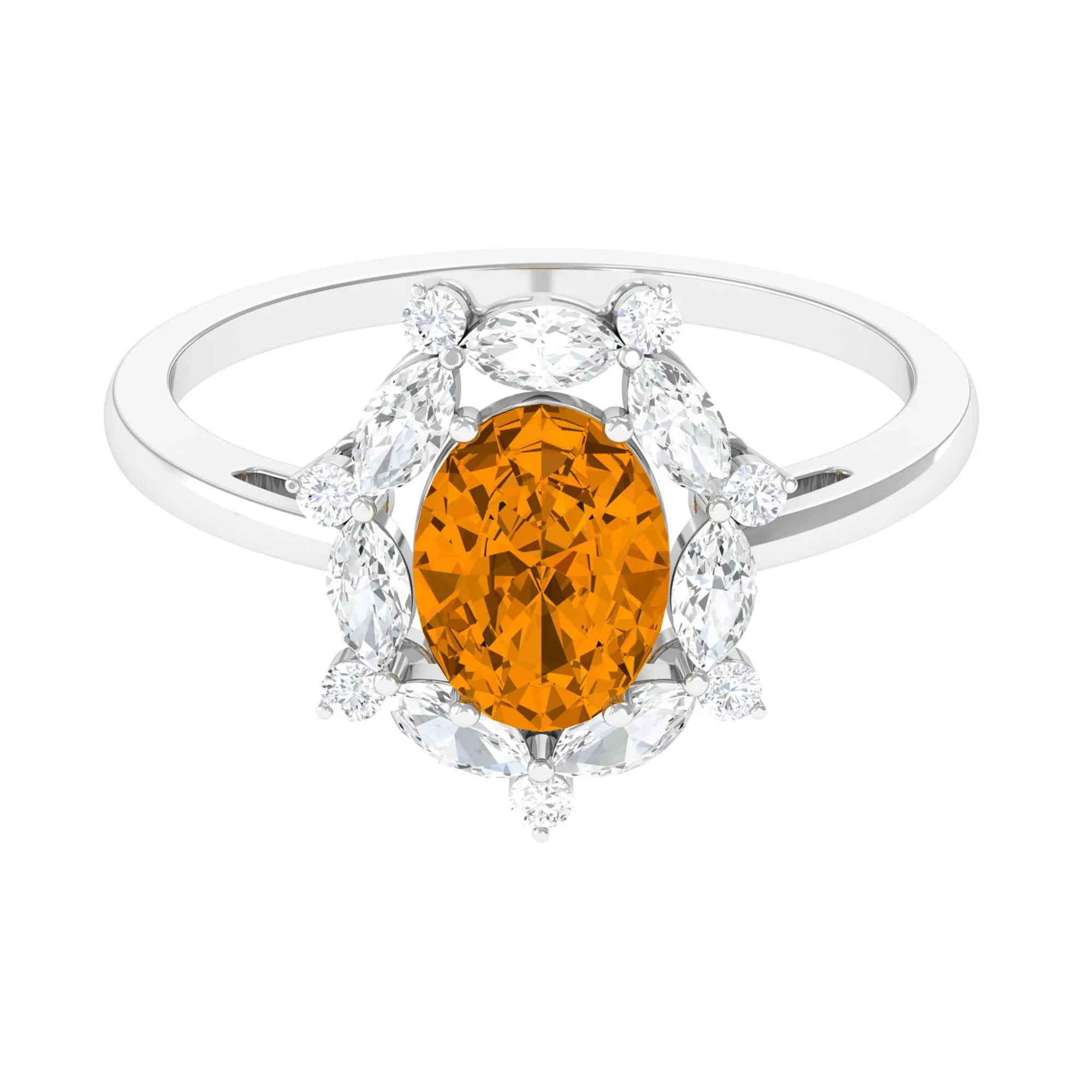 1.75 CT Oval Citrine Designer Halo Engagement Ring with Moissanite