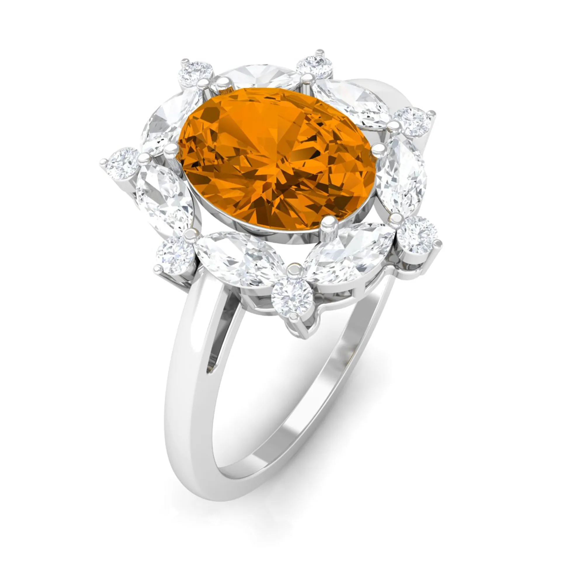 1.75 CT Oval Citrine Designer Halo Engagement Ring with Moissanite