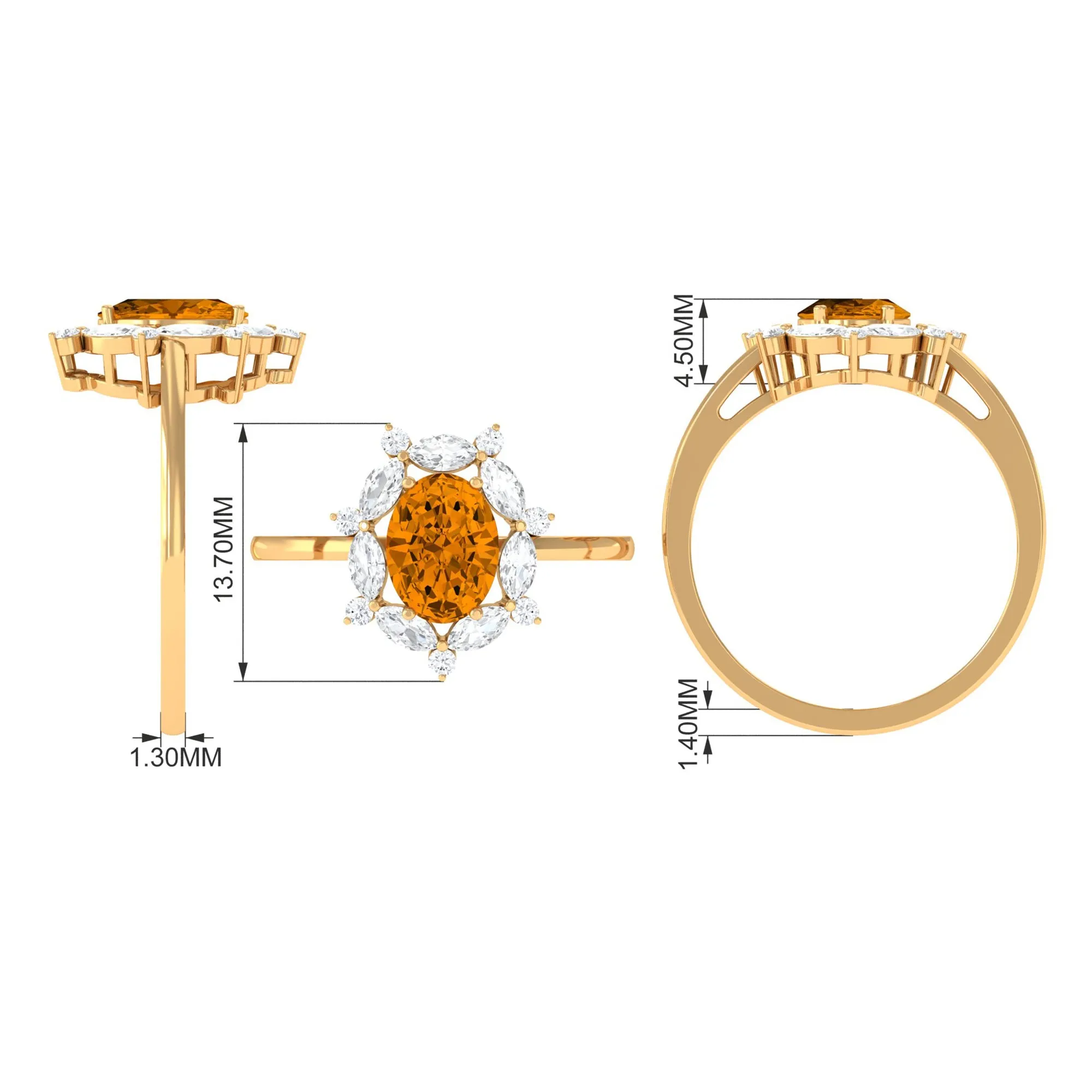 1.75 CT Oval Citrine Designer Halo Engagement Ring with Moissanite