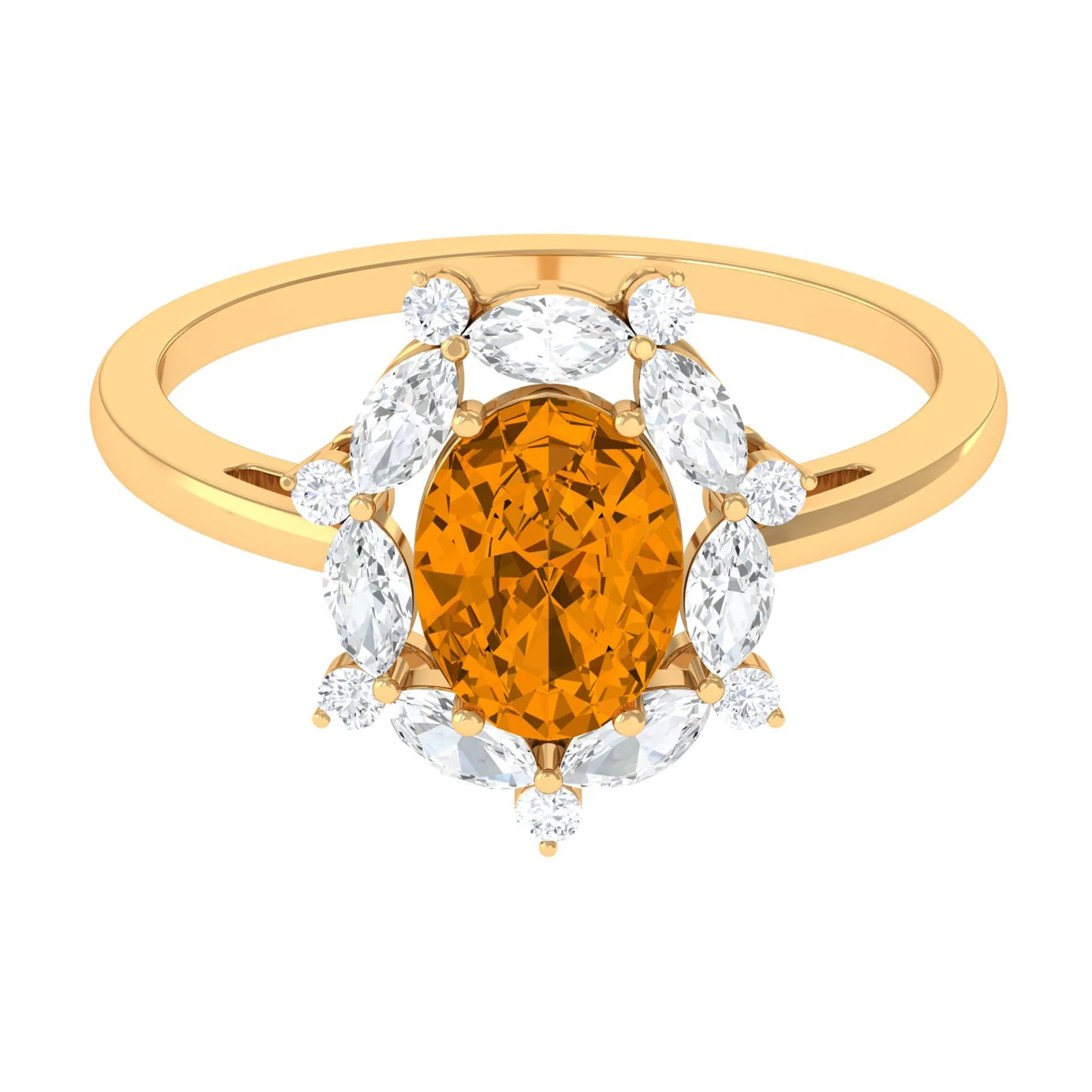 1.75 CT Oval Citrine Designer Halo Engagement Ring with Moissanite