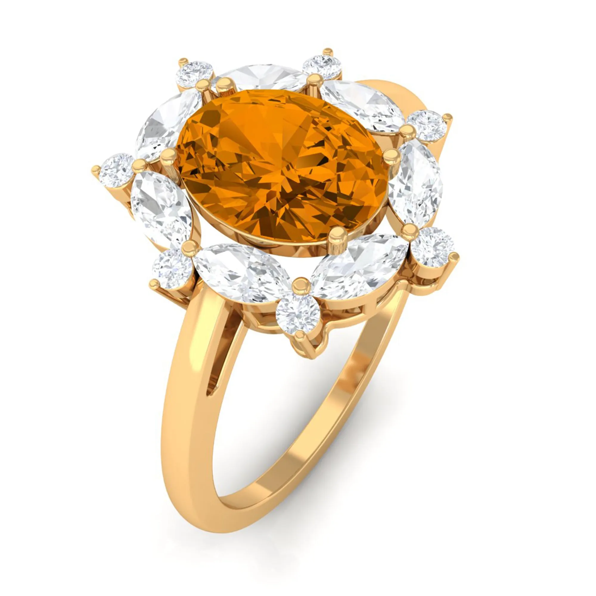 1.75 CT Oval Citrine Designer Halo Engagement Ring with Moissanite