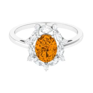 1.75 CT Oval Citrine Designer Halo Engagement Ring with Moissanite