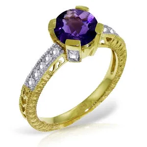 1.8 Carat 14K Solid Yellow Gold Take Control Amethyst Diamond Ring