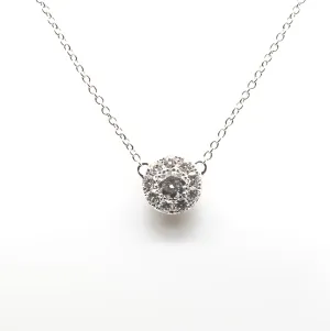 18CT White Gold Halo Pave Diamond Necklace