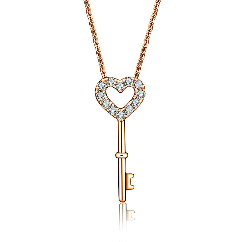 18k Gold Key Shape Diamond Necklace