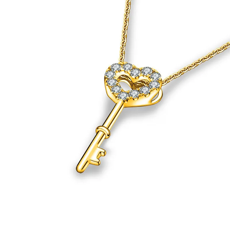 18k Gold Key Shape Diamond Necklace