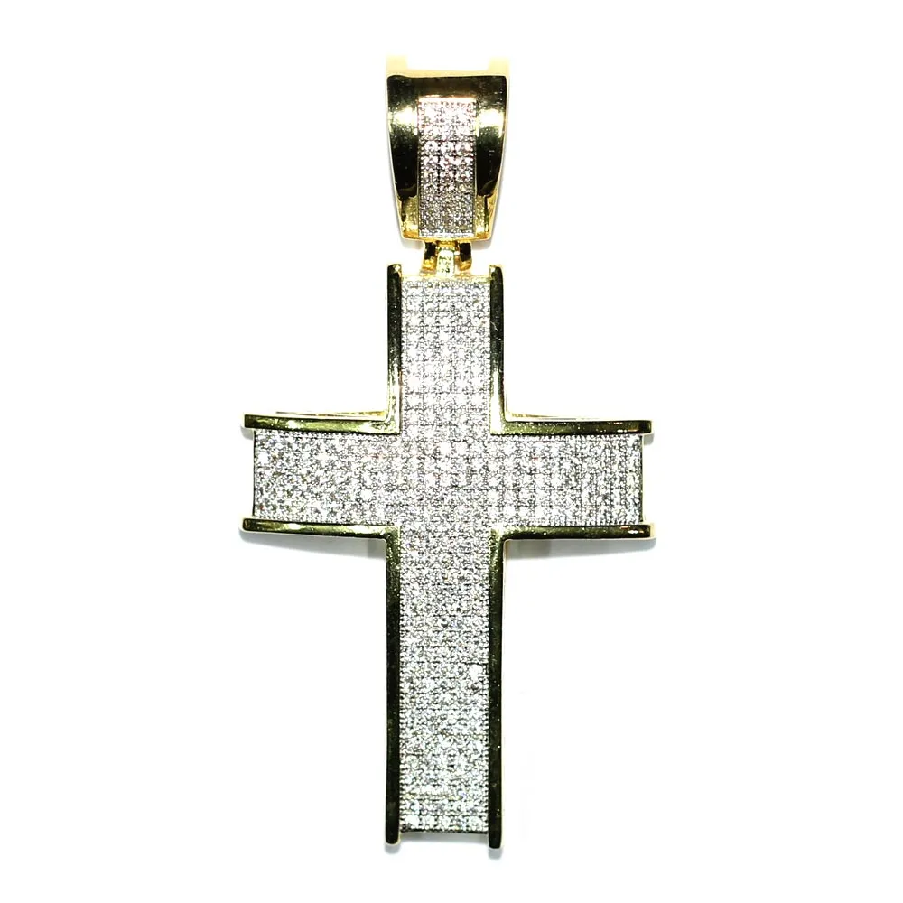 18k Gold Plated CZ Cross Pendant with Flat Franco 2.4mm Box Chain