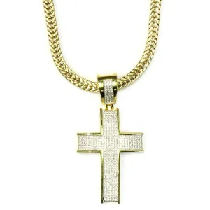 18k Gold Plated CZ Cross Pendant with Flat Franco 2.4mm Box Chain