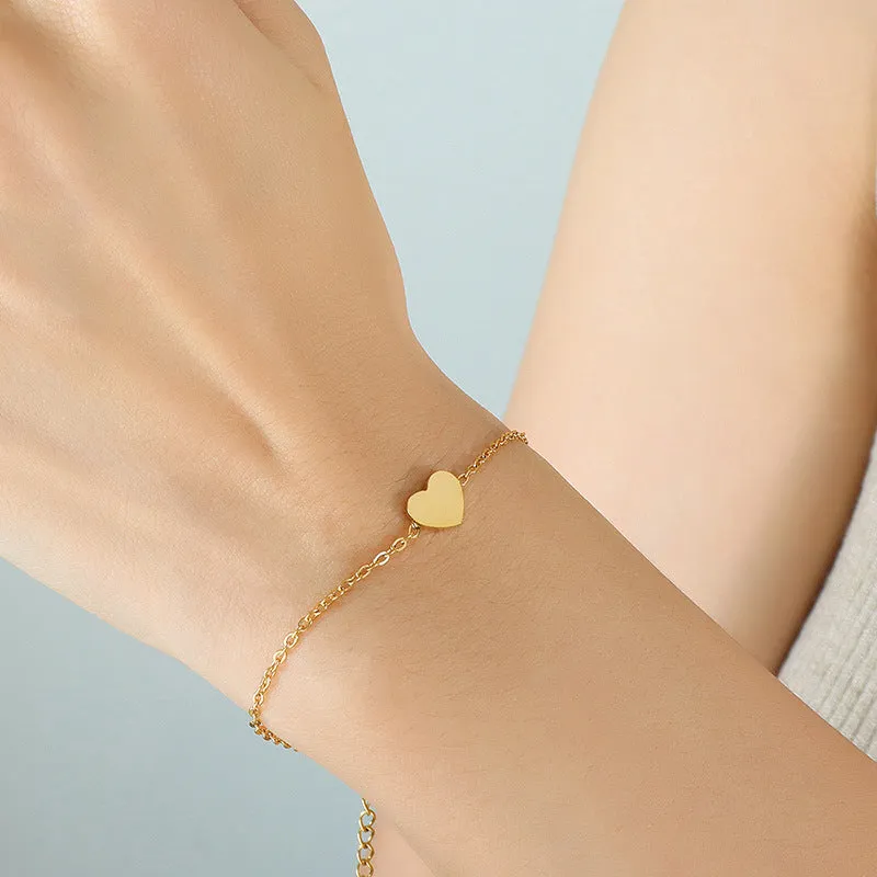 18K Gold Plated Stainless Steel Dainty Small Round Coin Disc Initial Bracelet For Birthday Gift