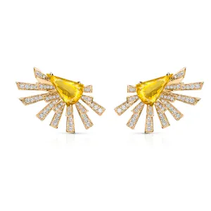 18k Mirage Yellow Gold Earring With 1.58 Cts Vs-Gh Diamonds  And Citrine