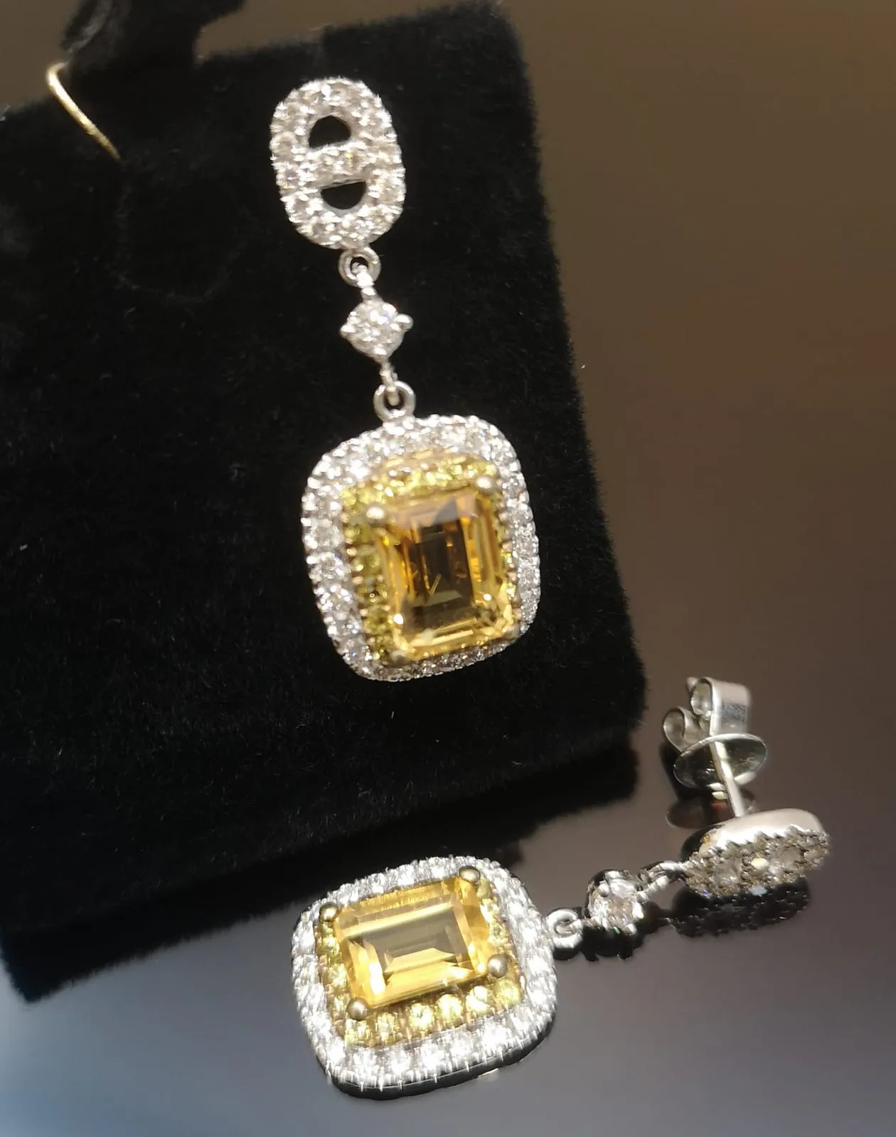 18K WG Citrine and Diamond Earrings