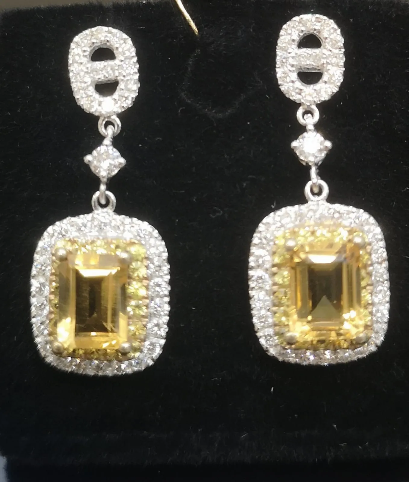 18K WG Citrine and Diamond Earrings