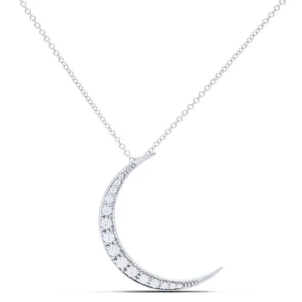 18k Yellow Gold Diamond Accented Crescent Moon Necklace