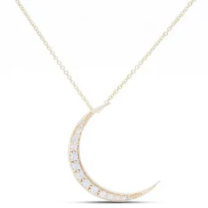 18k Yellow Gold Diamond Accented Crescent Moon Necklace