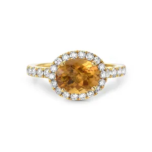 18K Yellow Halo Citrine and Natural Diamond Ring Size 6.5