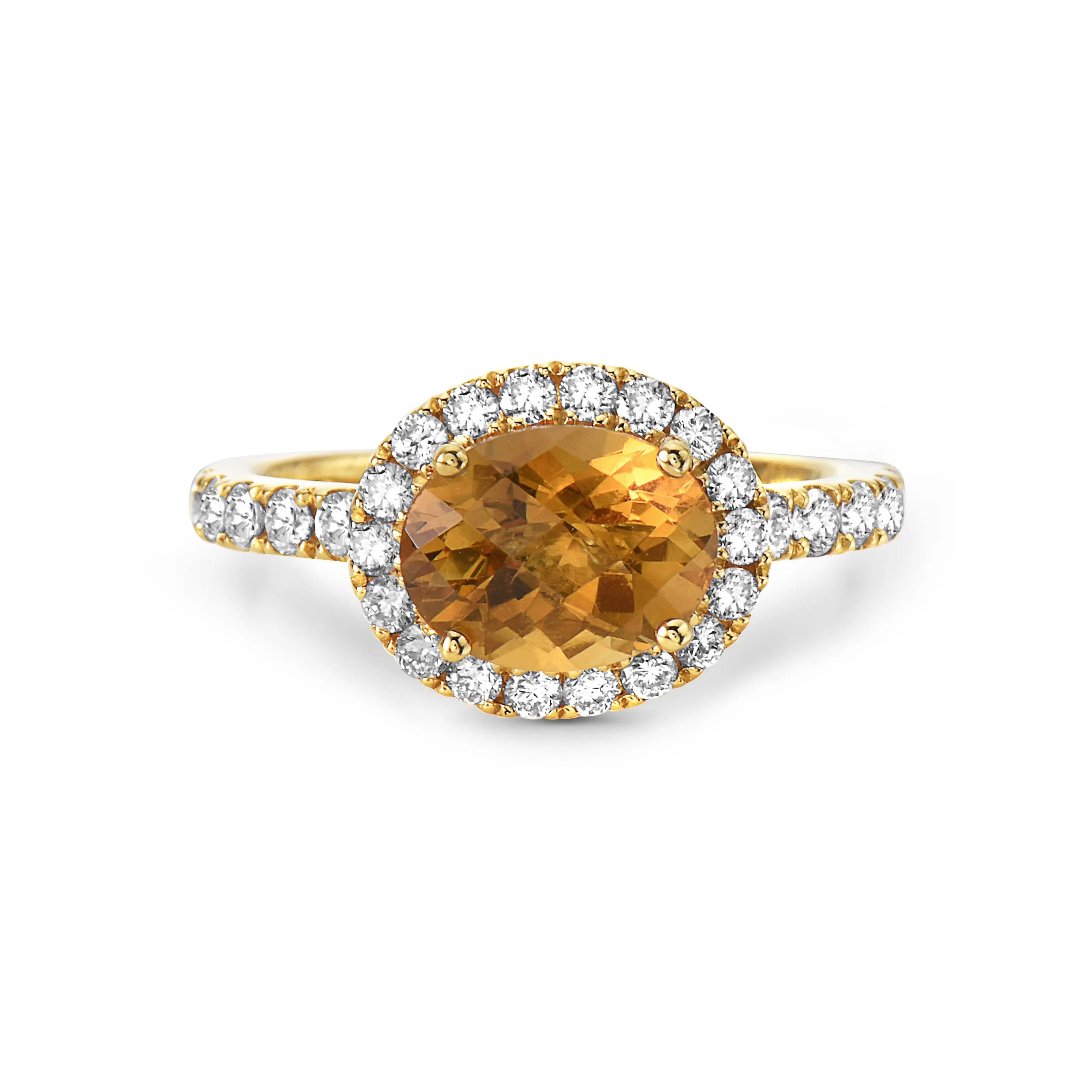 18K Yellow Halo Citrine and Natural Diamond Ring Size 6.5