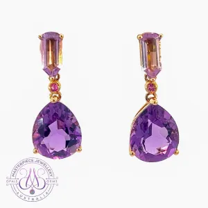 18kt Rose Gold dangling Amethyst 7.6ct earrings