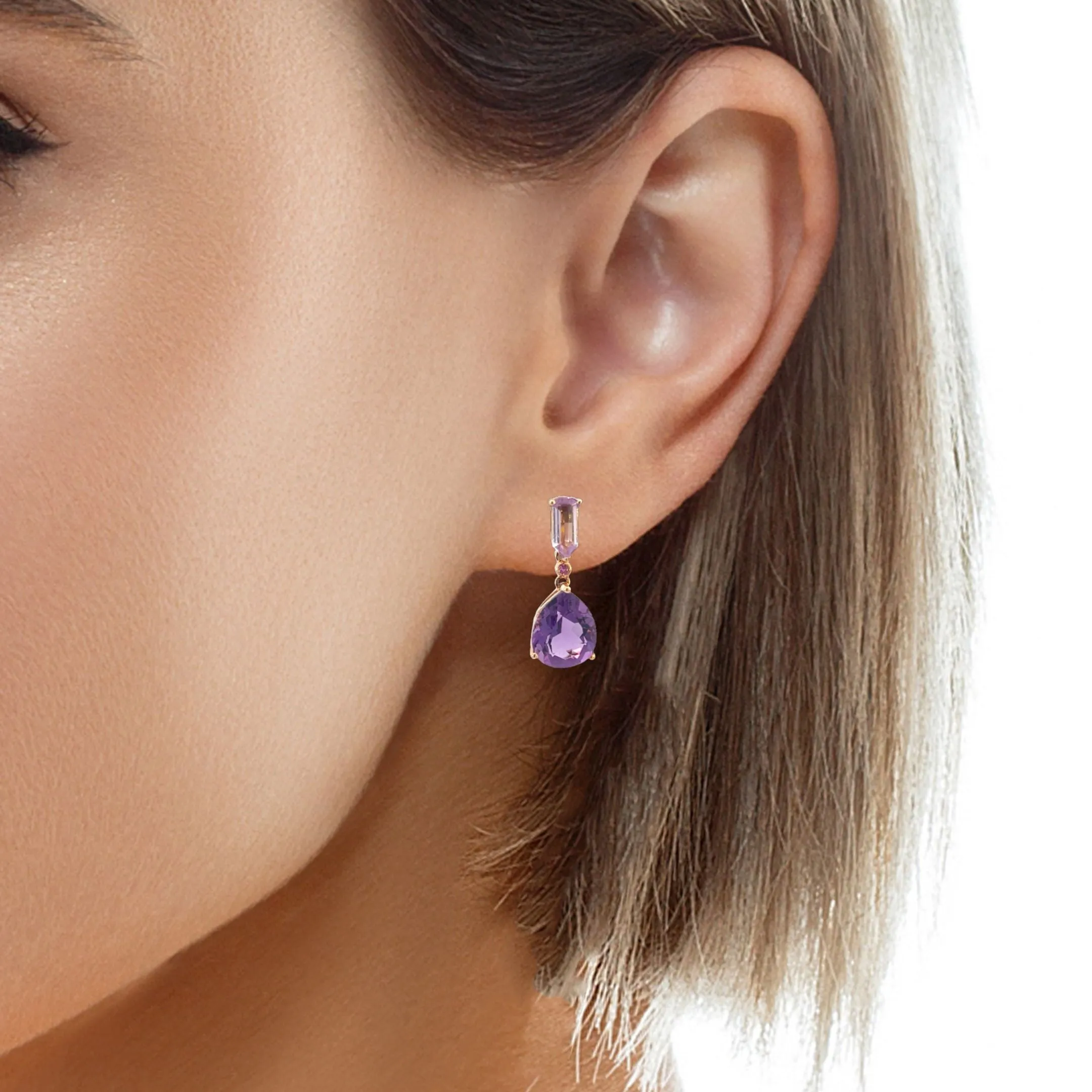 18kt Rose Gold dangling Amethyst 7.6ct earrings