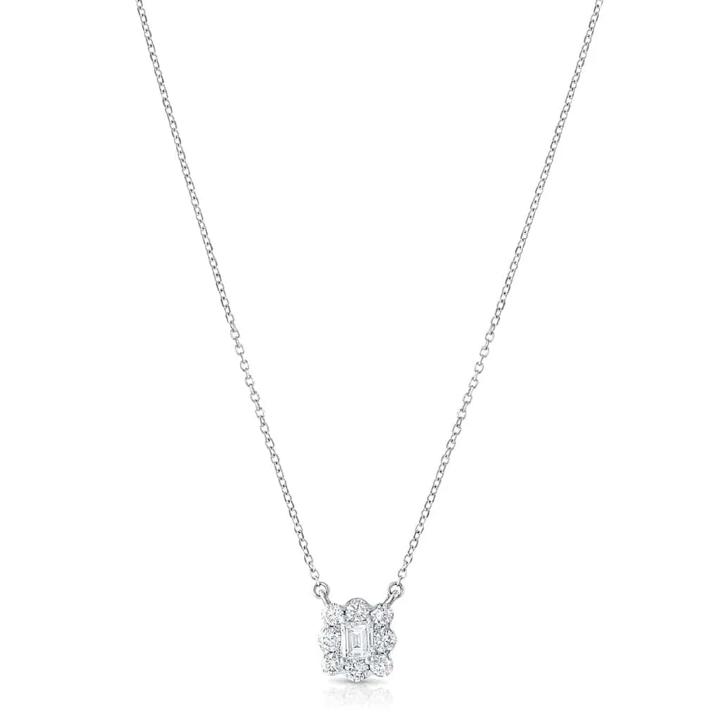 18kt White Gold Diamond Square Pendant Necklace