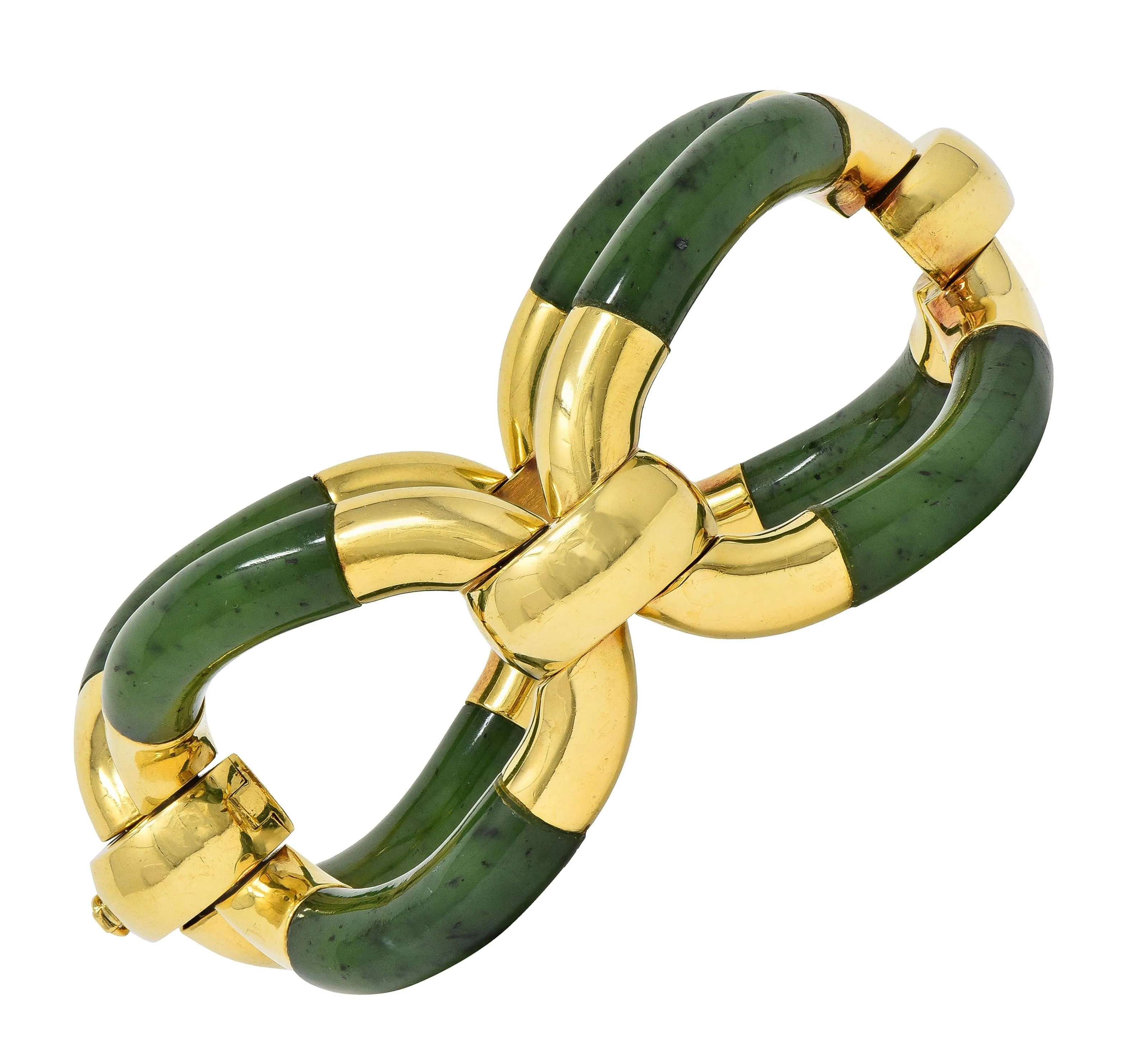 1970's Nephrite Jade 18 Karat Yellow Gold Vintage  Oval Link Bracelet