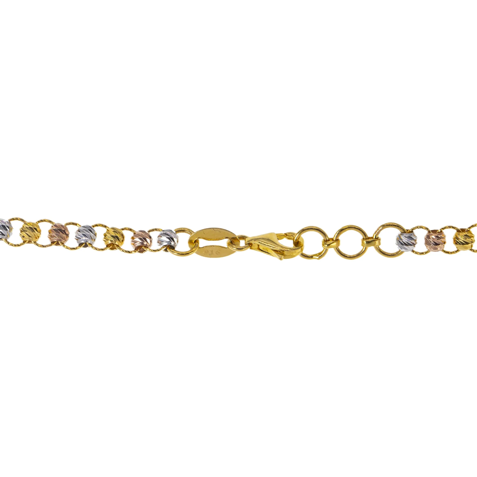 22K Multi-Tone Gold Beaded Chain Necklace (21.5gm)