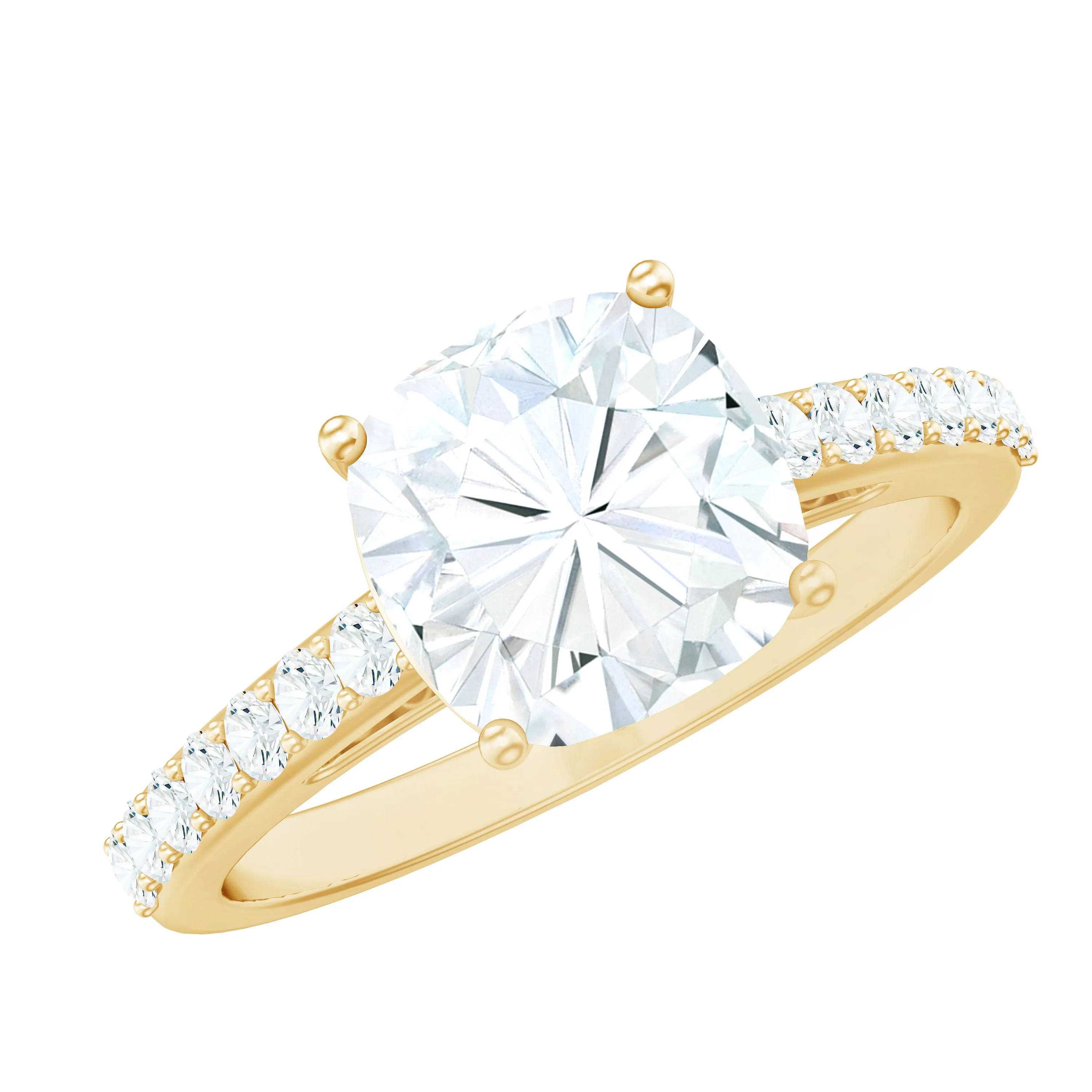 2.50 CT Cushion Cut Moissanite Solitaire Ring with Side Stones