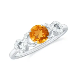 3/4 CT Citrine Solitaire Engagement Ring with Diamond Accent