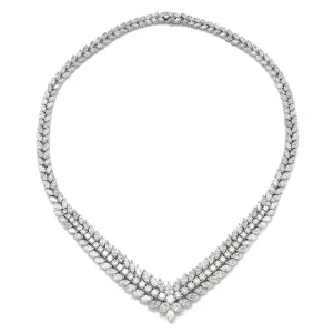 34.13ctw Diamond V-Shaped Statement Necklace in Platinum