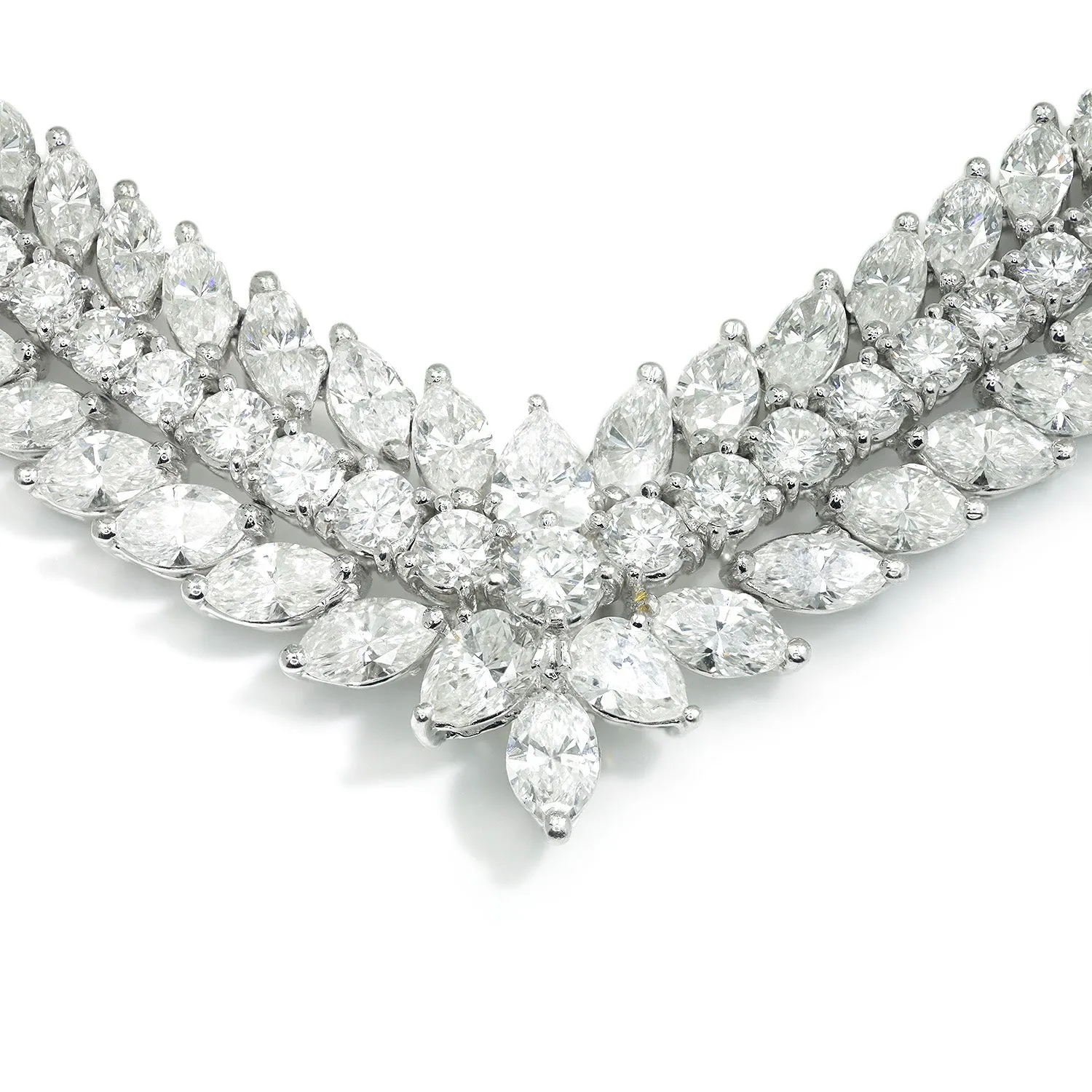 34.13ctw Diamond V-Shaped Statement Necklace in Platinum