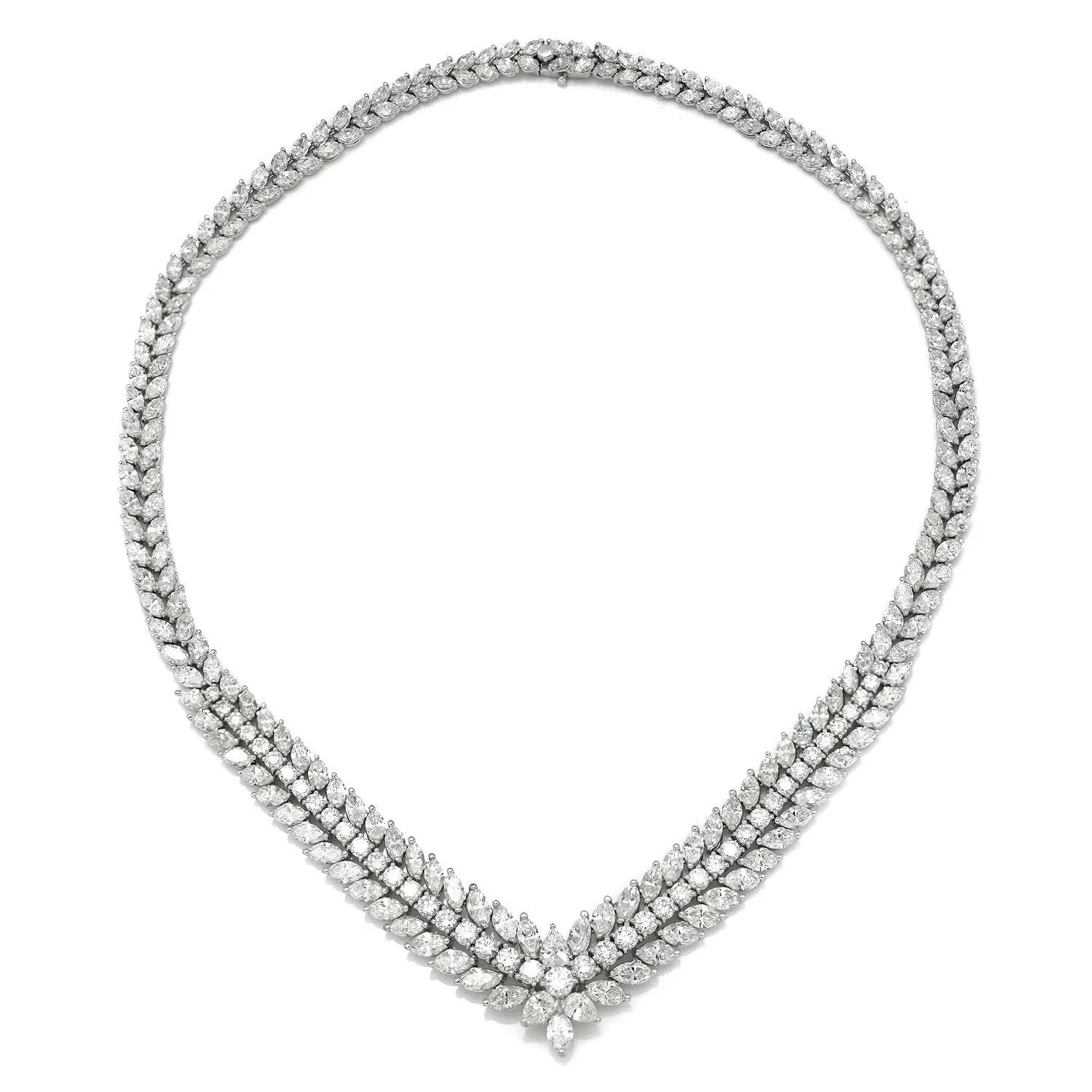 34.13ctw Diamond V-Shaped Statement Necklace in Platinum