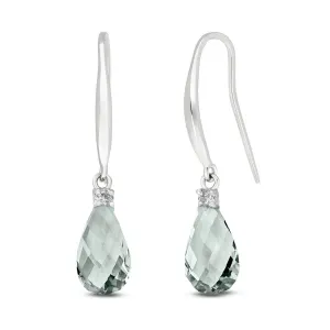 4.6 Carat 14K Solid White Gold Fish Hook Earrings Diamond&green Amethyst