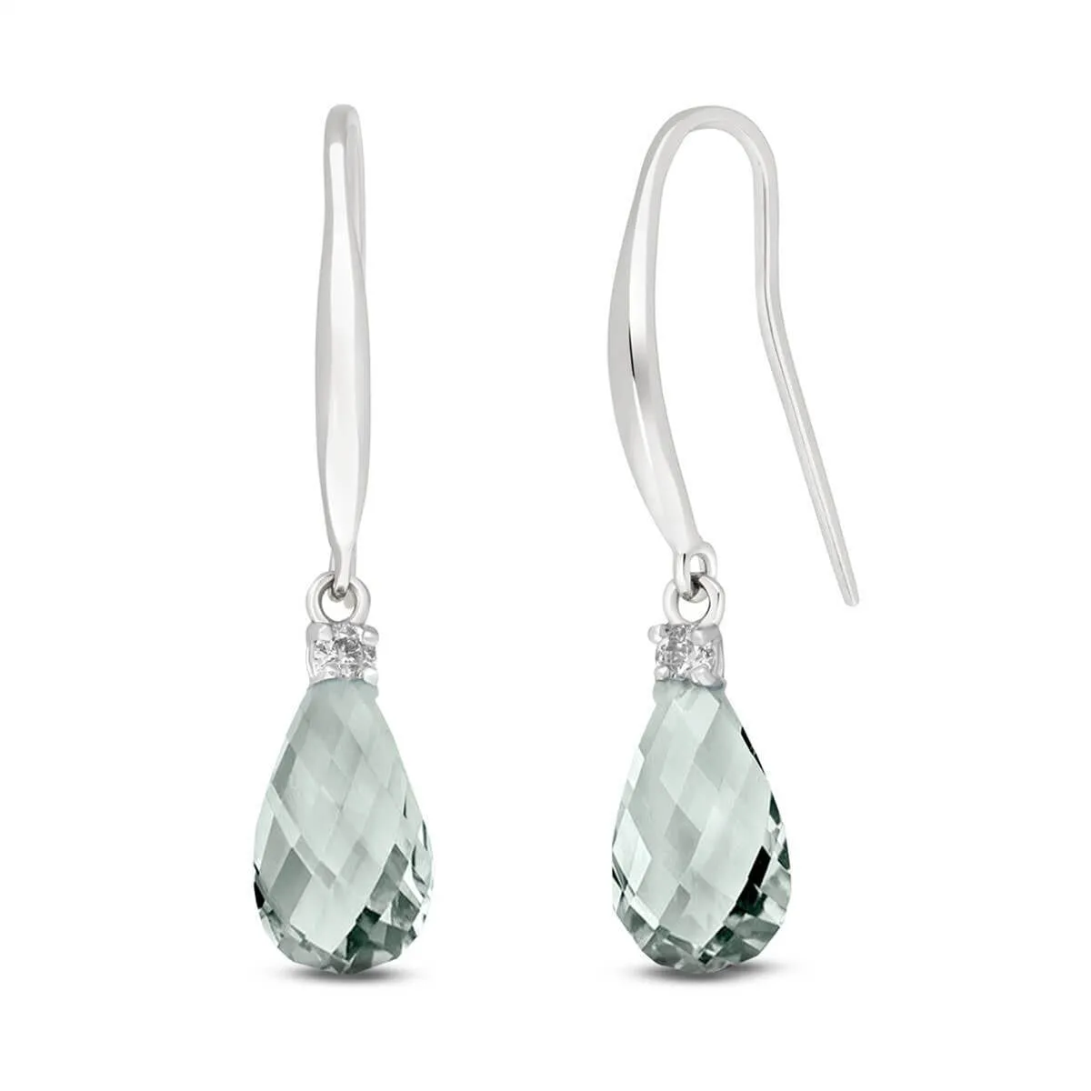 4.6 Carat 14K Solid White Gold Fish Hook Earrings Diamond&green Amethyst