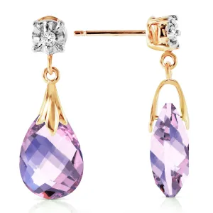 6.06 Carat 14K Solid Yellow Gold Stud Earrings Diamond Amethyst