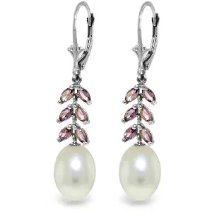 9.2 Carat 14K Solid White Gold Ideal Companion Amethyst Pearl Earrings