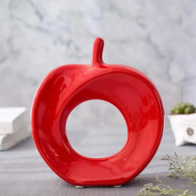 Amber Ceramic Small Size Red Apple Shape Show Piece for Home Decor/Table top Size 13 cm