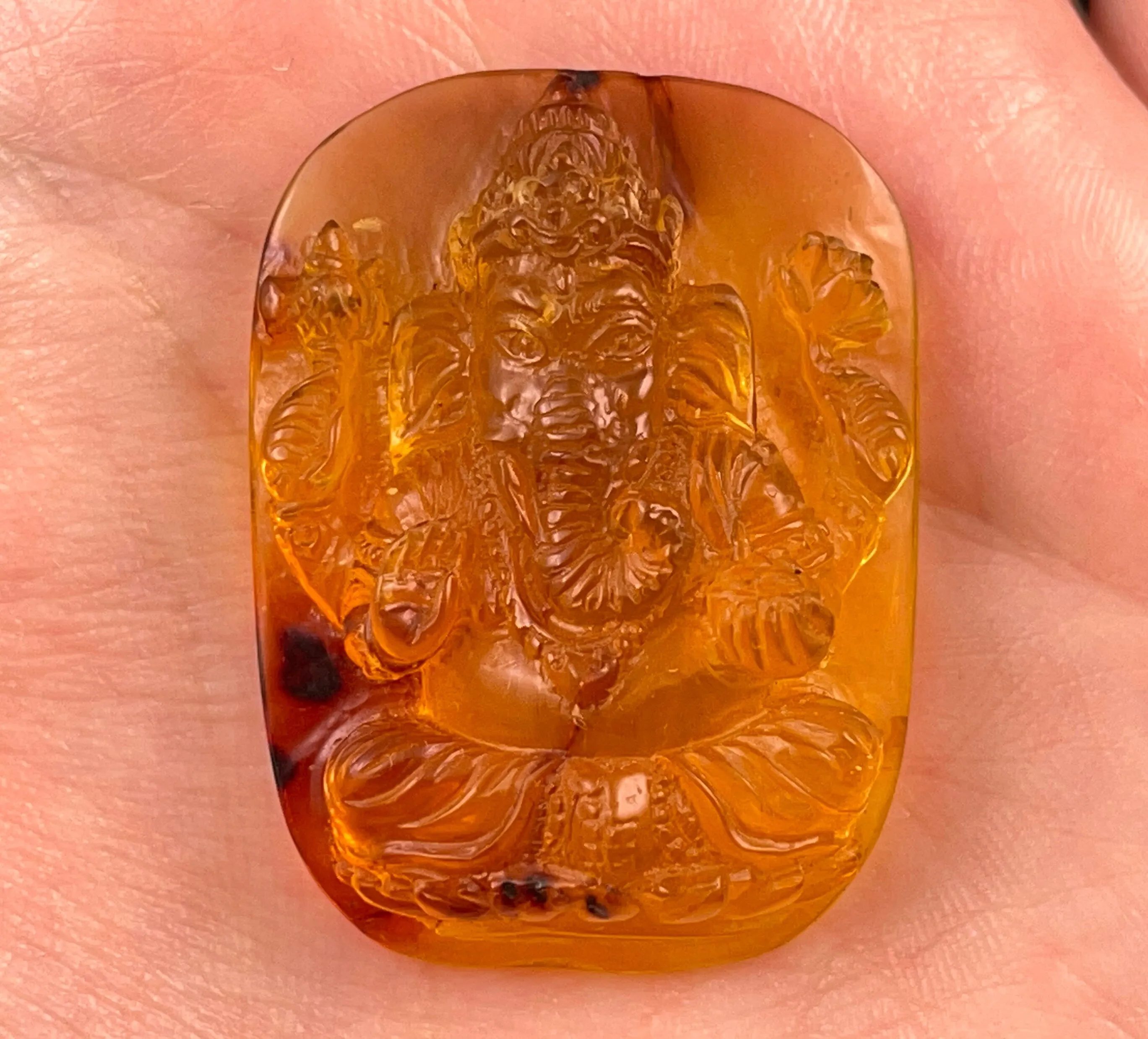 AMBER Crystal Ganesha - Crystal Carving, Housewarming Gift, Home Decor, Healing Crystals and Stones, 52688