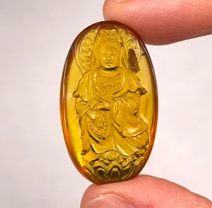 AMBER Crystal Kuan Yin - Crystal Carving, Housewarming Gift, Home Decor, Healing Crystals and Stones, 52678