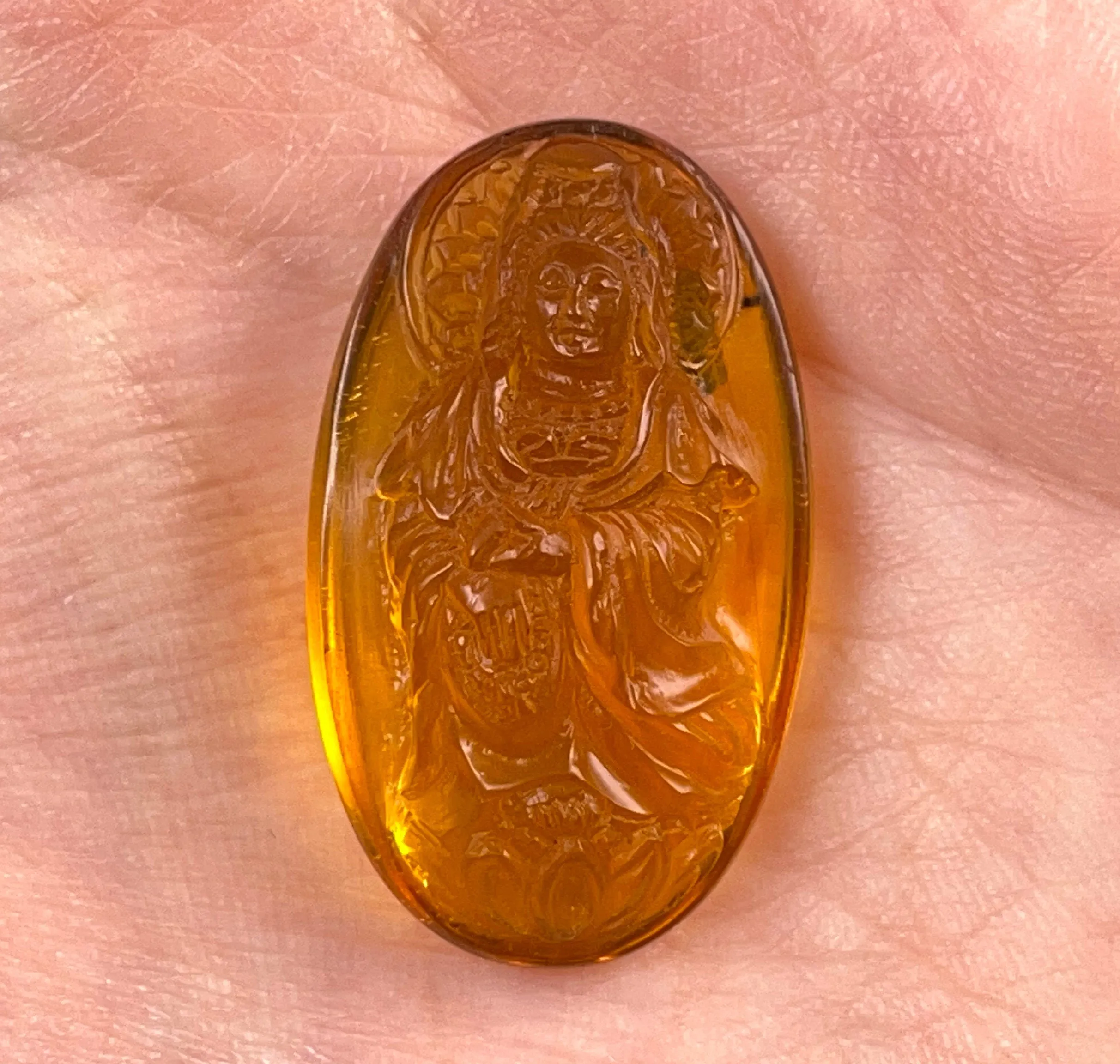 AMBER Crystal Kuan Yin - Crystal Carving, Housewarming Gift, Home Decor, Healing Crystals and Stones, 52678