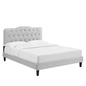 Amber Performance Velvet Queen Platform Bed By Modway - MOD-6777 - Light Gray