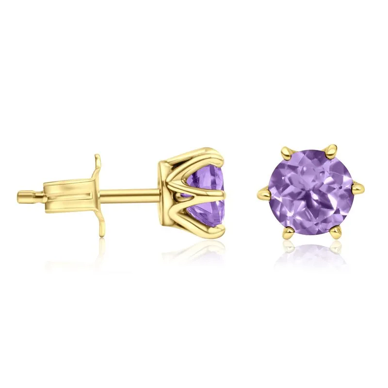 Amethyst 14K Gold Plated Studs - 5mm, Handmade Birthday Gift