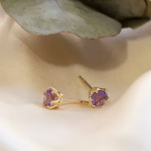 Amethyst 14K Gold Plated Studs - 5mm, Handmade Birthday Gift