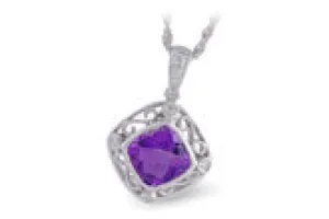 Amethyst & Diamond Pendant in White Gold