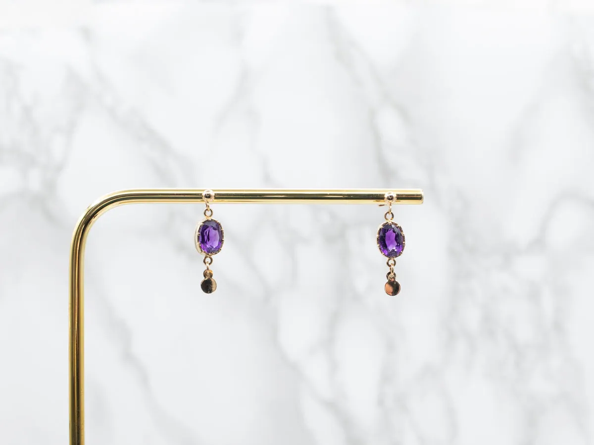 Amethyst Drop Earrings with Gold Tassels