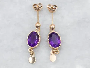 Amethyst Drop Earrings with Gold Tassels