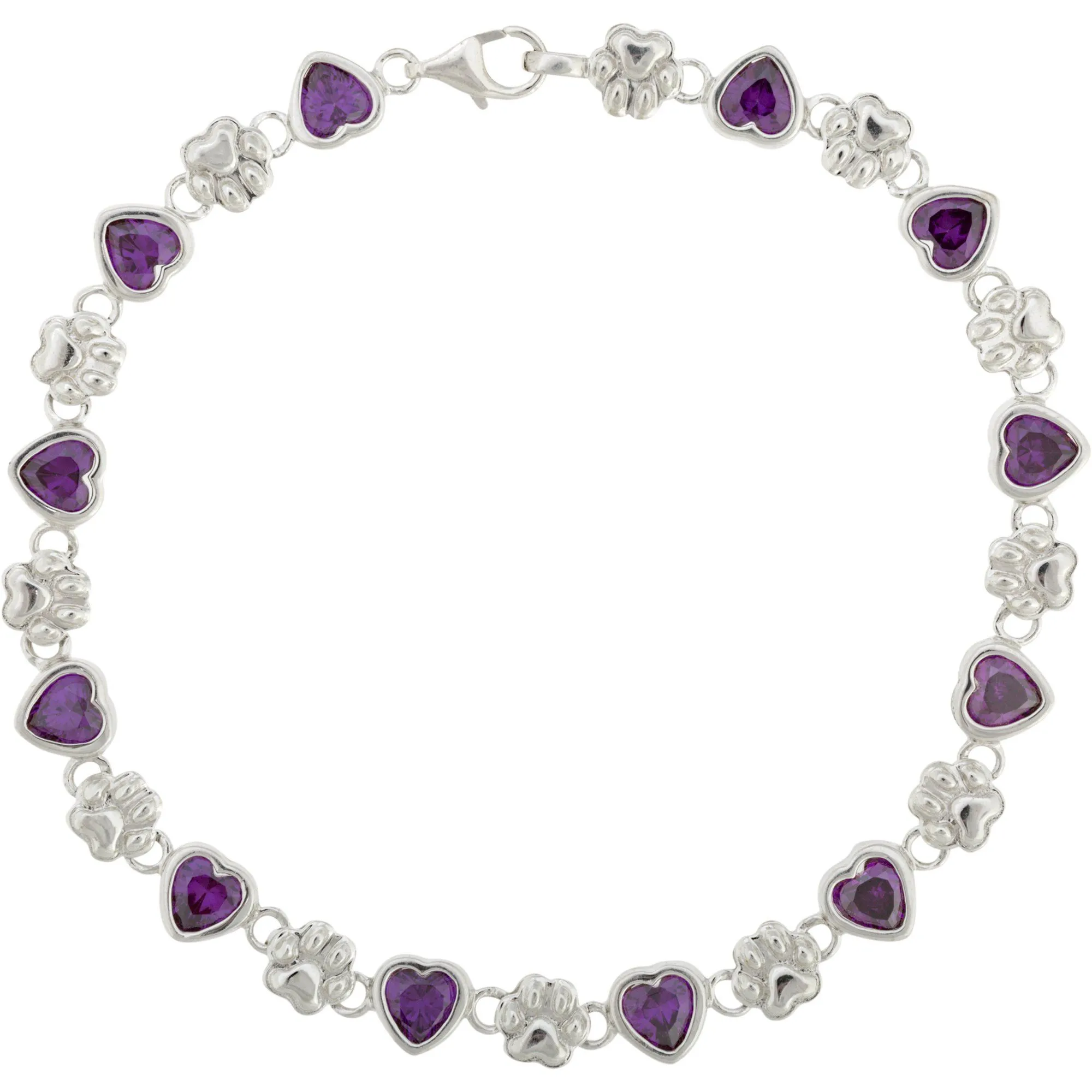 Amethyst Hearts & Paws Sterling Bracelet