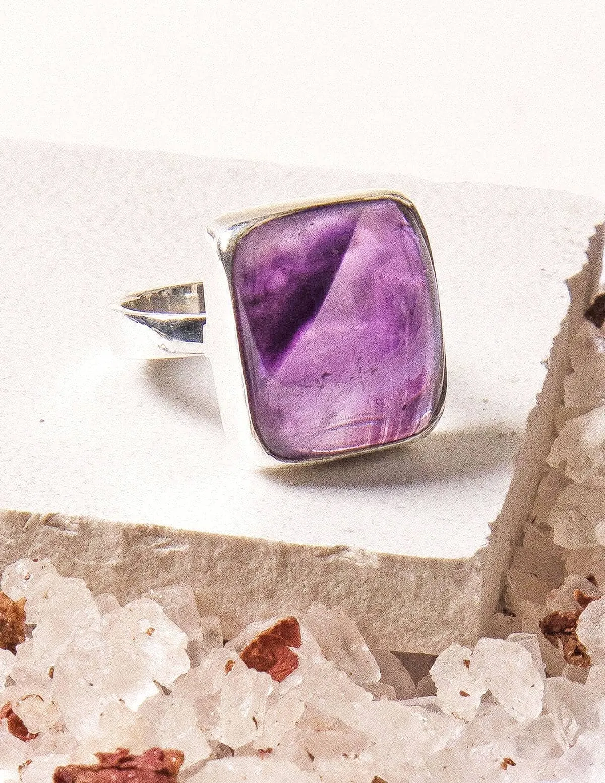 Amethyst Square Silver Gemstone Ring