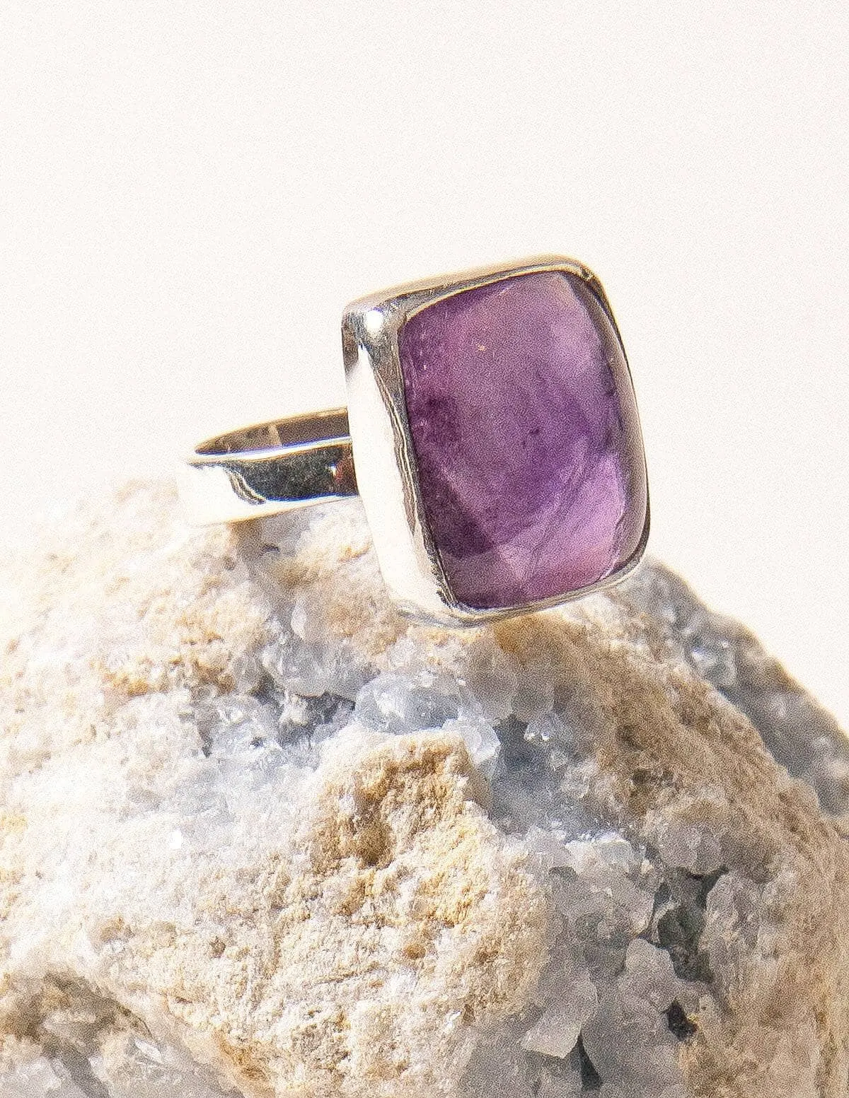 Amethyst Square Silver Gemstone Ring