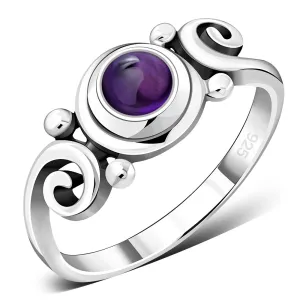 Amethyst Stone Spiral Silver Ring