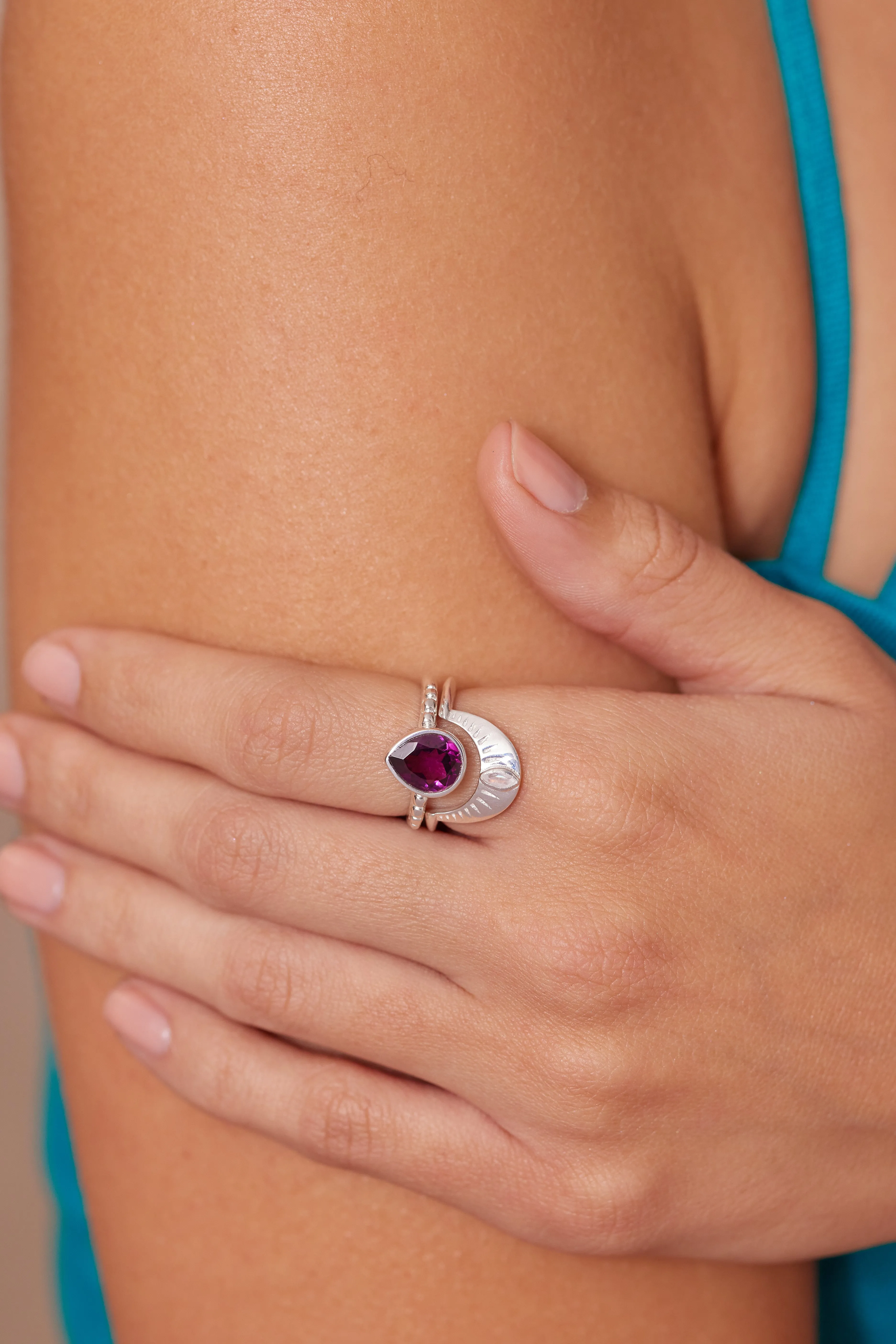 Amie Rhodolite Silver Stacker