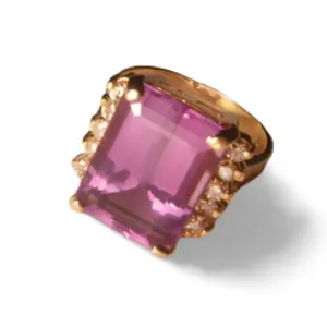 Antique 14K Yellow Gold Diamond Amethyst Statement Ring